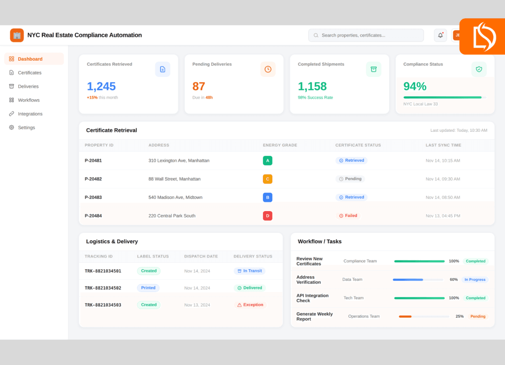 Automated certificate dashboard